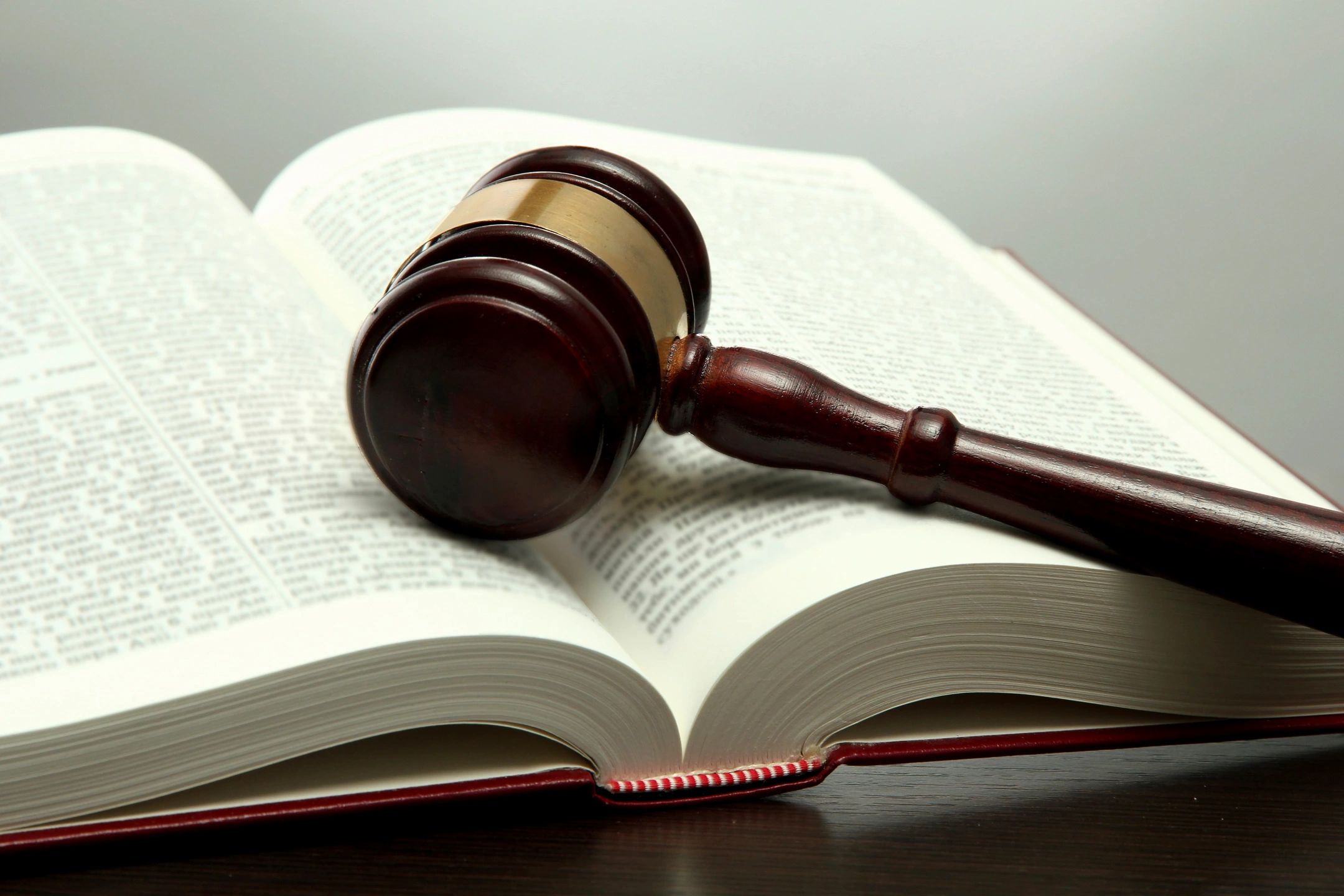 Gavel resting on open law book